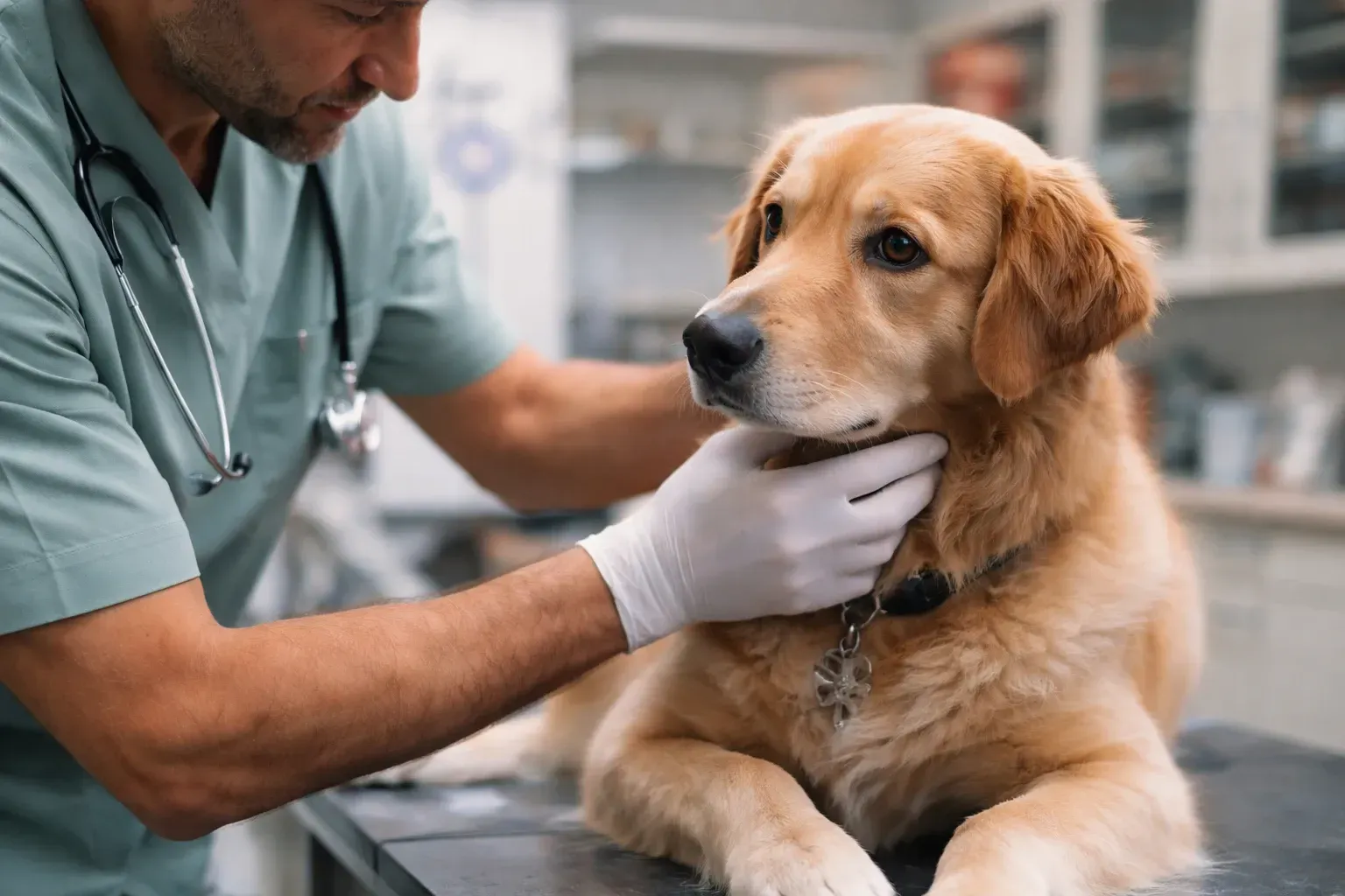 Hund beim Tierarzt – Untersuchung nach Schokoladenvergiftung