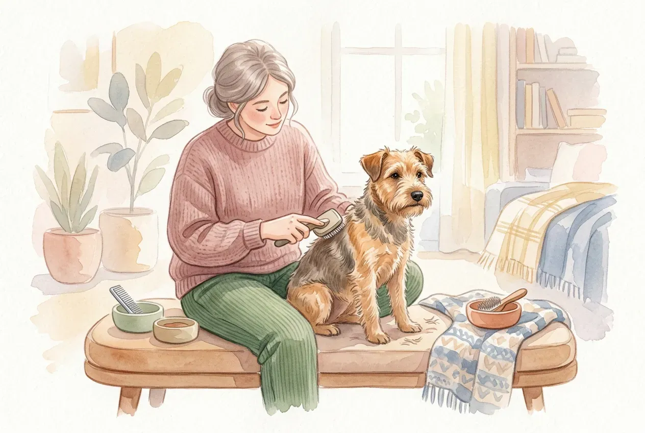 Terrier wird von Hand getrimmt – abgestorbenes Fell wird gezupft