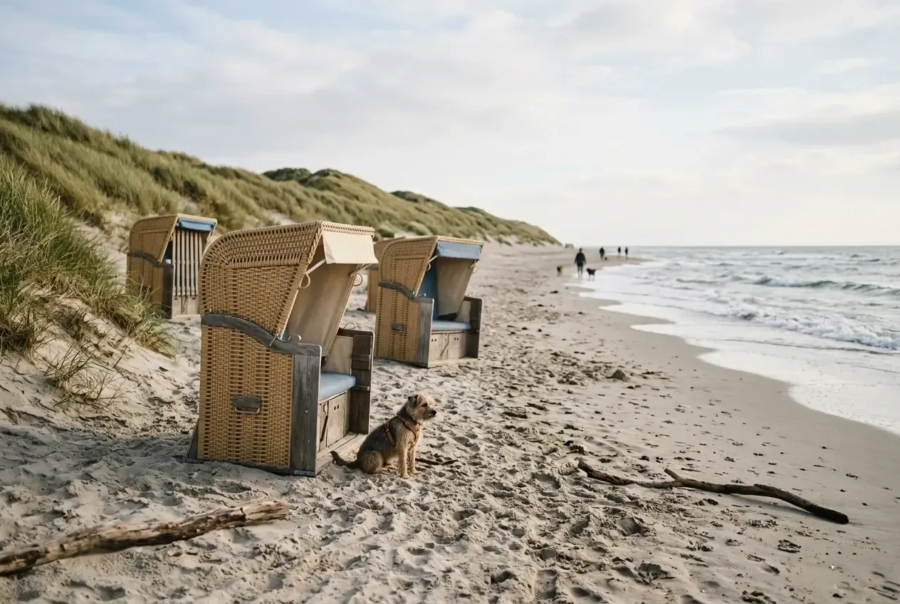 Hundestrand an der Nordsee mit Strandkörben und Dünen
